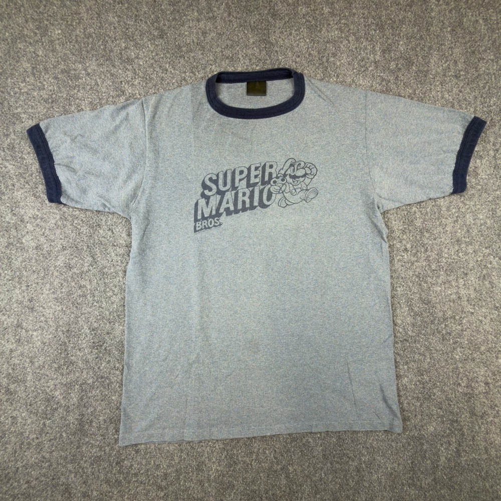 Vintage Changes Super Mario Bros Ringer T Shirt Blue Single Stitch Mens Large